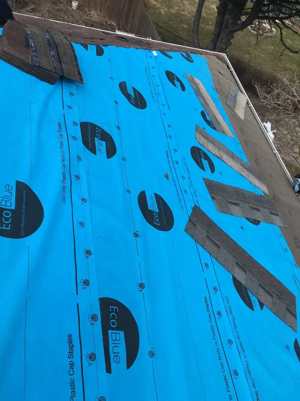 New roof shingles installed, close-up view